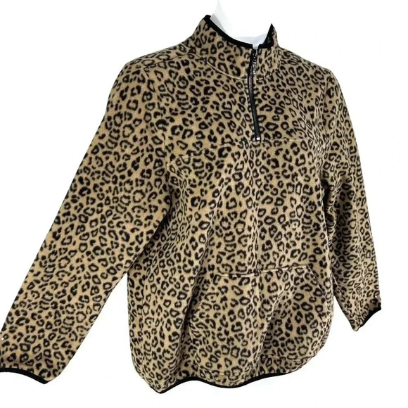 Susan Graver Weekend Womens XL Leopard Print Pullover Shacket Kangaroo Pocket - Picture 5 of 16